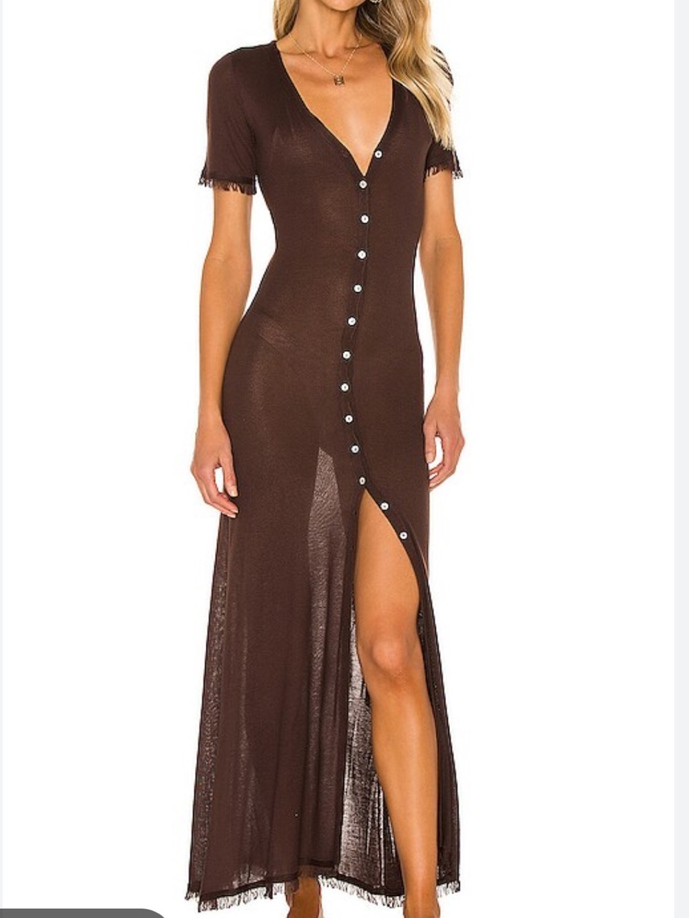 NWT Bec + Bridge Susannah Chocolate Brown sheer Maxi Dress Sz 10 runs small